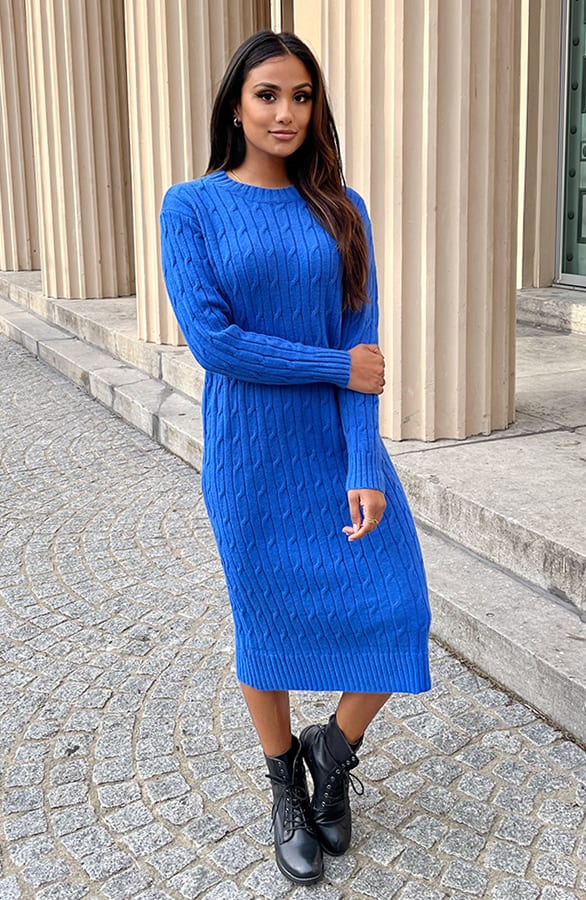 Gebreide Trui Jurk Met Patroon Cracie Kobalt – shoparchief