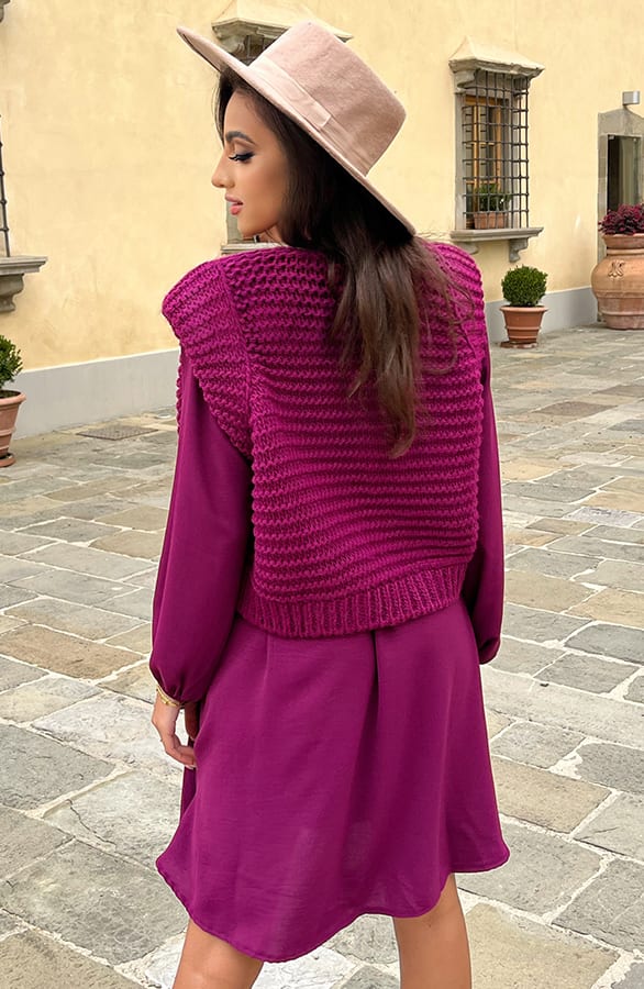 Grof Gebreid Gilet Kiek Magenta – shoparchief — foto 4