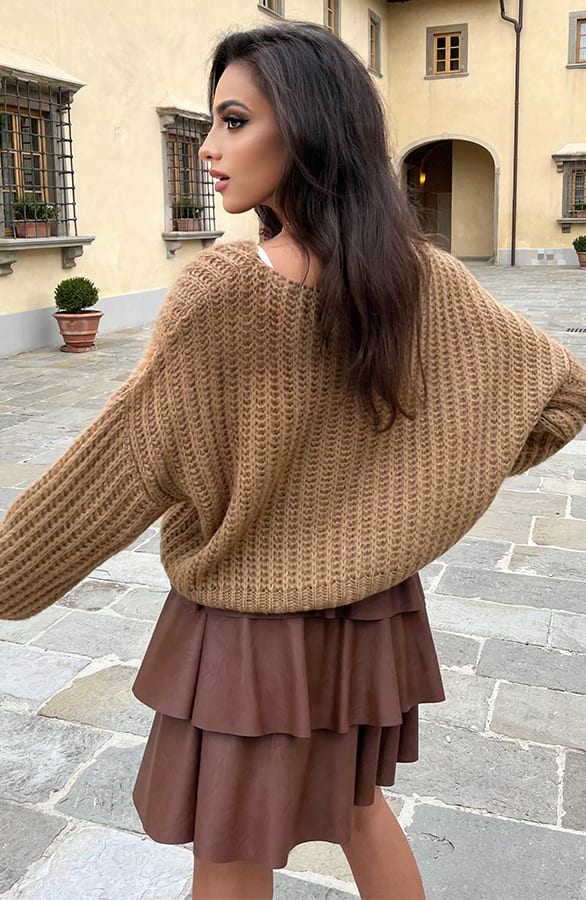 Jolie Leren Ruffle Rok Bruin – shoparchief — foto 3