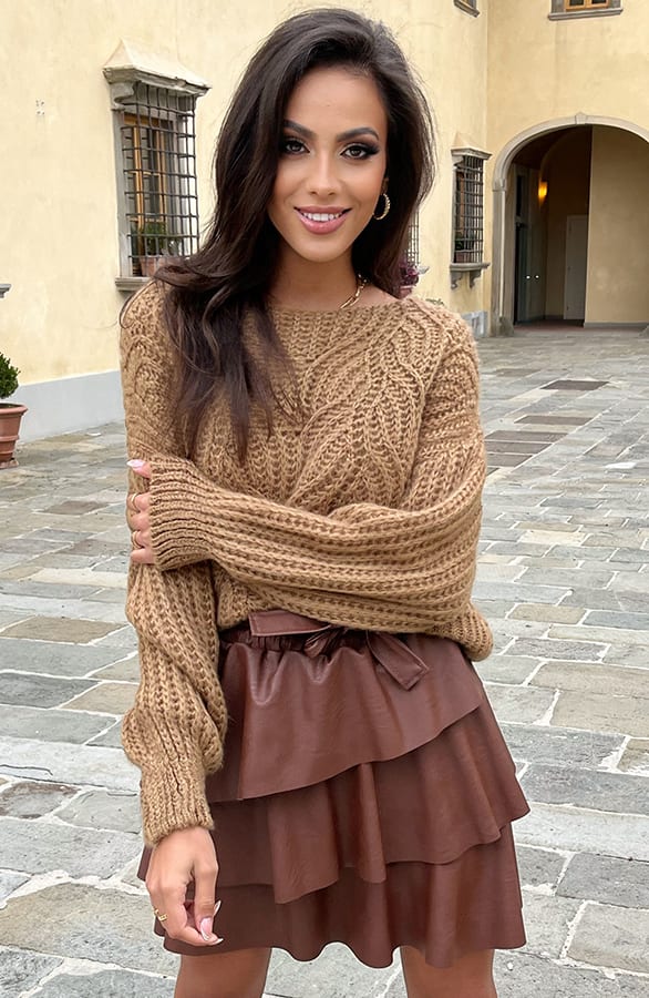 Jolie Leren Ruffle Rok Bruin – shoparchief — foto 2