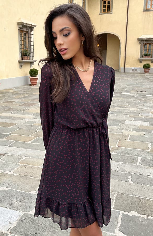 Hartjes Strik jurk Vivian Zwart Bordeaux – shoparchief