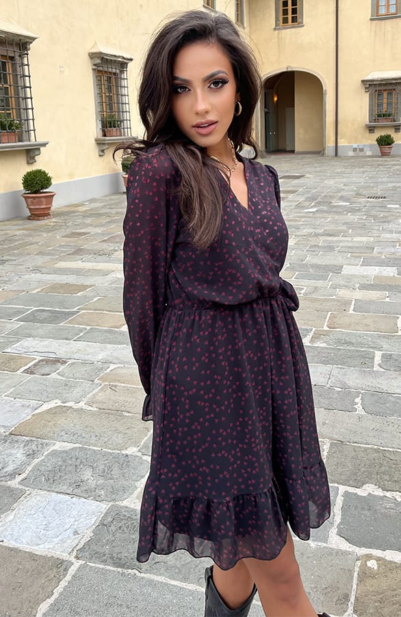 Hartjes Strik jurk Vivian Zwart Bordeaux – shoparchief — foto 3
