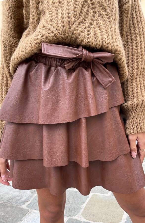 Jolie Leren Ruffle Rok Bruin – shoparchief