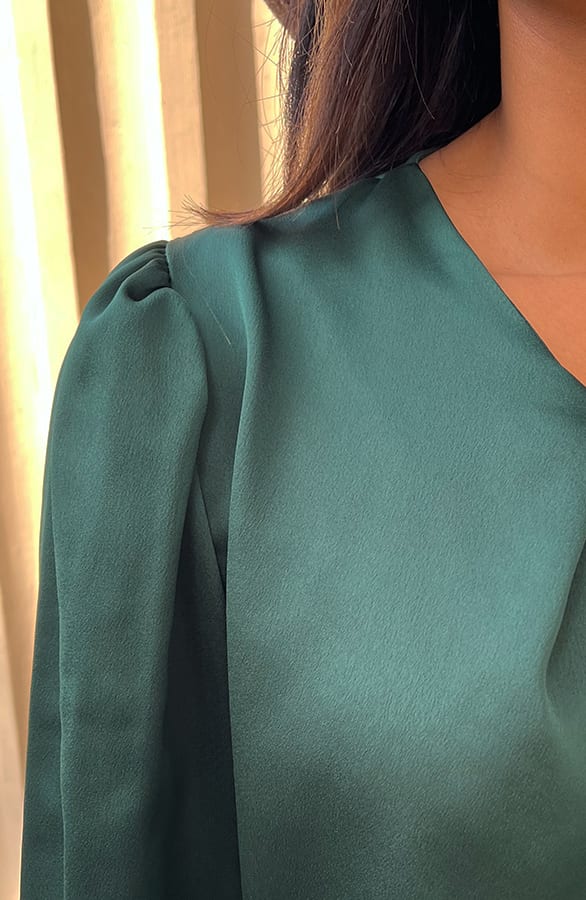 Luxury Silk Blouse Kelsy Smaragd – shoparchief — foto 6