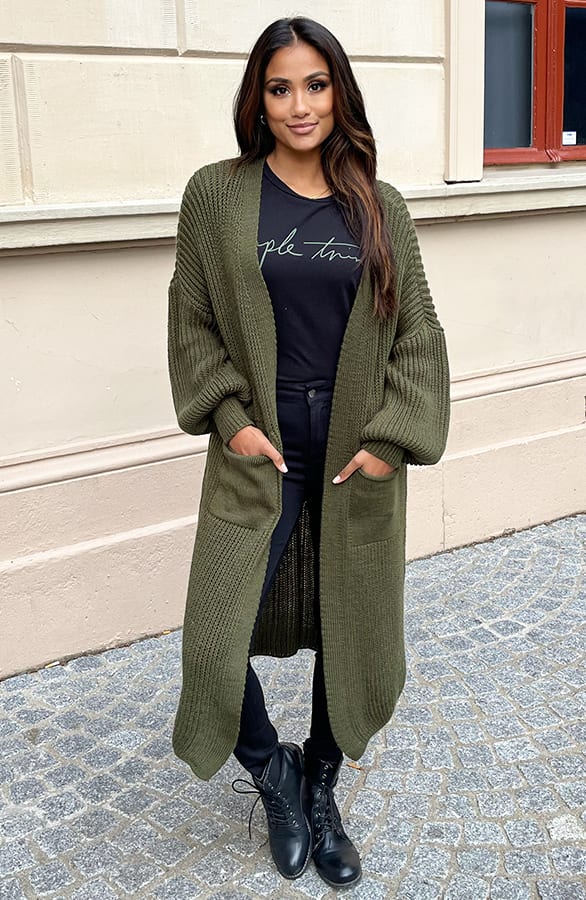 Lang Gebreid Vest Molly Army – shoparchief — foto 3