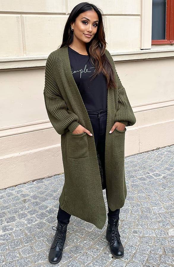 Lang Gebreid Vest Molly Army – shoparchief