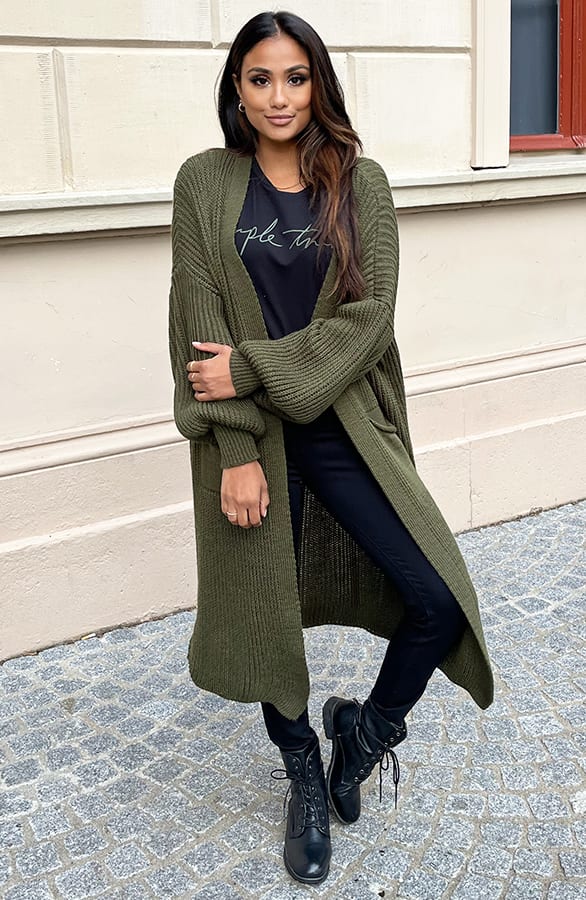 Lang Gebreid Vest Molly Army – shoparchief — foto 2