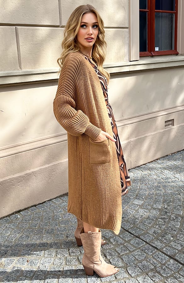 Lang Gebreid Vest Molly Camel – shoparchief — foto 4