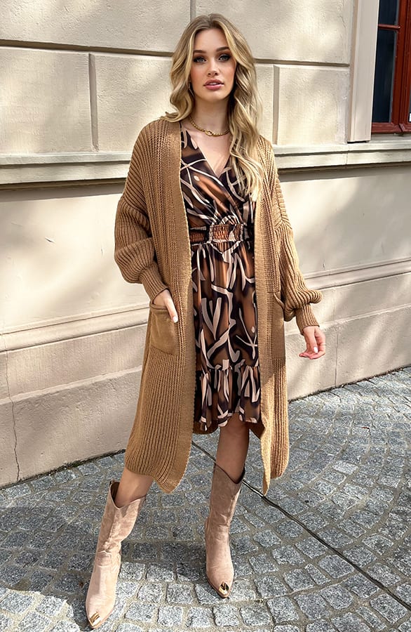 Lang Gebreid Vest Molly Camel – shoparchief — foto 3