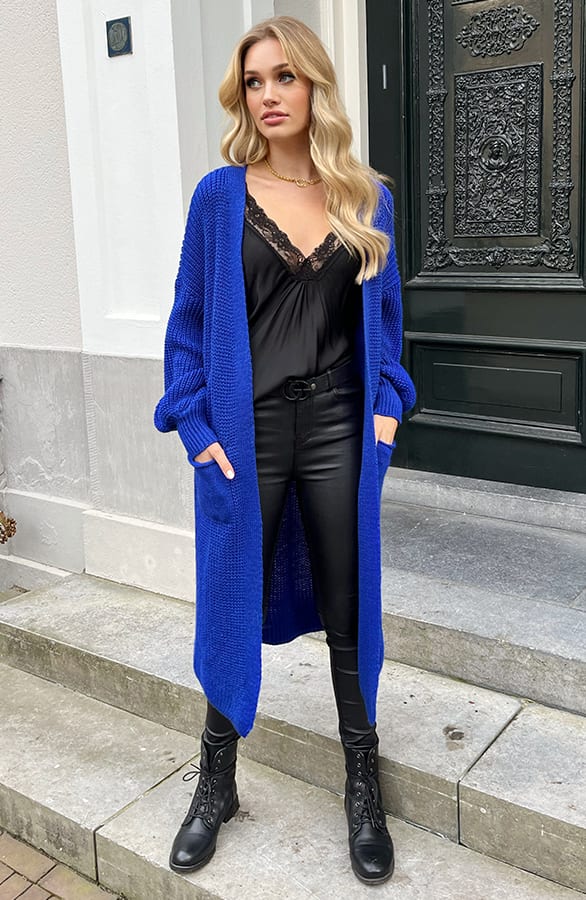 Lang Gebreid Vest Molly Kobalt 2.0 – shoparchief