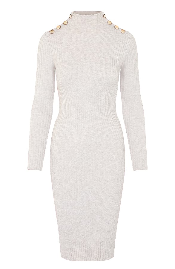 Longsleeve Stretch Jurk Nicka Beige – shoparchief