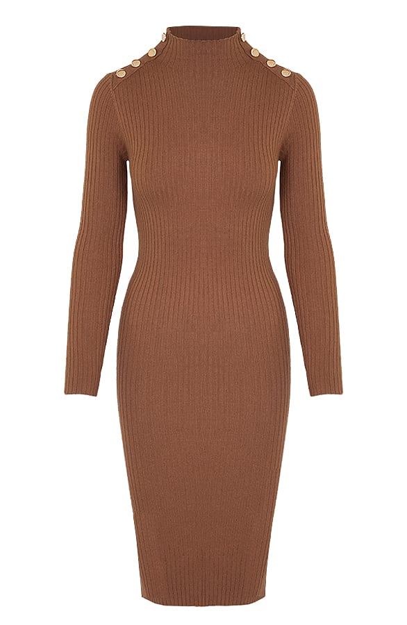 Longsleeve Stretch Jurk Nicka Camel – shoparchief