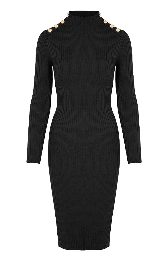 Longsleeve Stretch Jurk Nicka Zwart – shoparchief