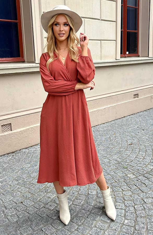 Midi Jurk Met Zakken Leah Terracotta – shoparchief — foto 4