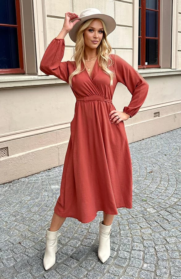 Midi Jurk Met Zakken Leah Terracotta – shoparchief — foto 2