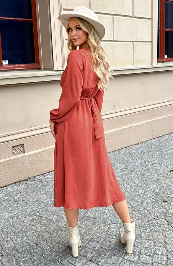 Midi Jurk Met Zakken Leah Terracotta – shoparchief — foto 5