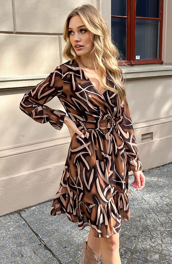 Print V-hals Jurk Lauren Camel – shoparchief — foto 4