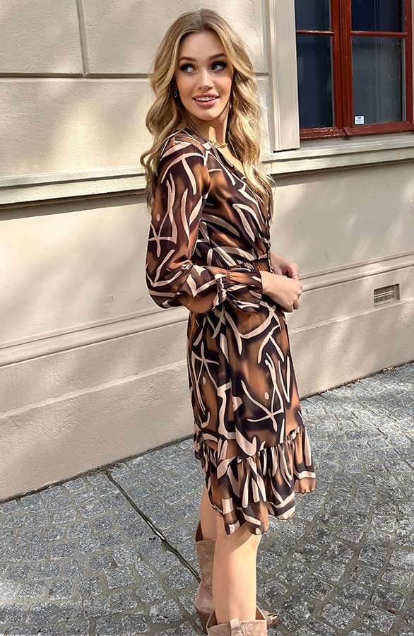 Print V-hals Jurk Lauren Camel – shoparchief — foto 5