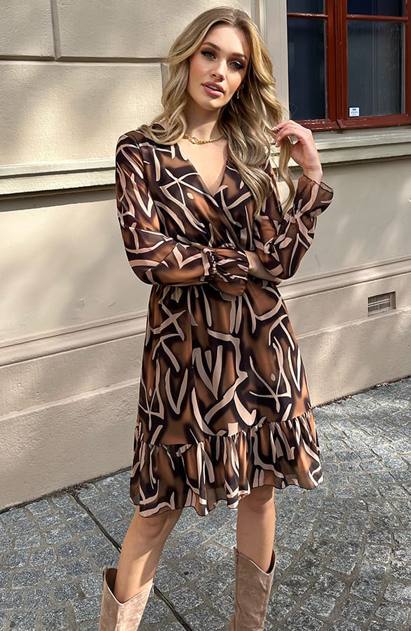 Print V-hals Jurk Lauren Camel – shoparchief — foto 2