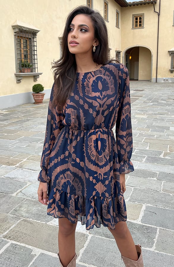 Ruches Print Jurk Rosan Kobalt – shoparchief — foto 3