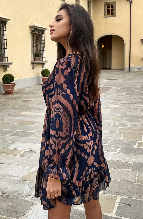 Ruches Print Jurk Rosan Kobalt – shoparchief — foto 4