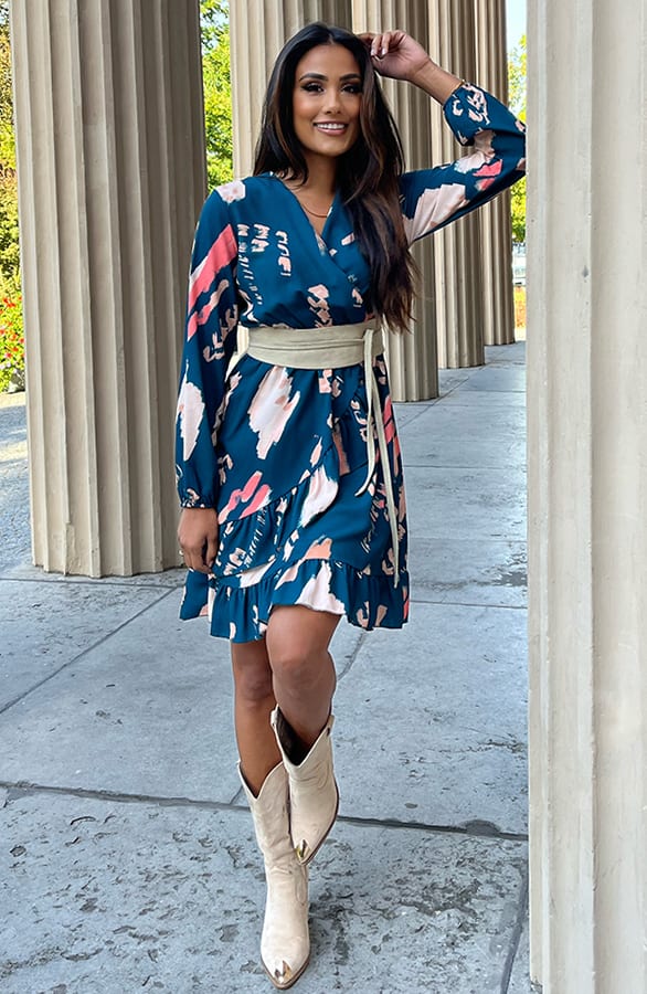 V-hals Print Jurk Everleigh Petrol – shoparchief — foto 4