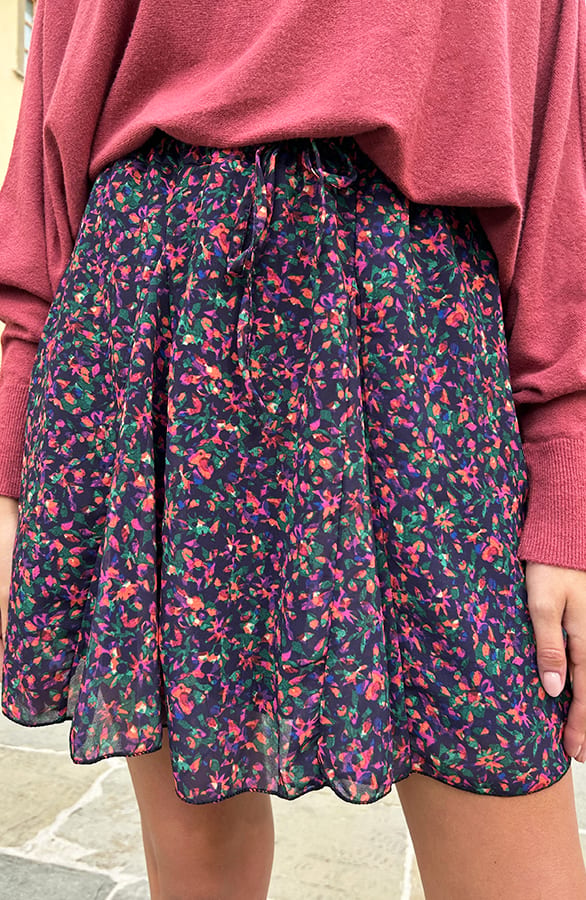 Bloemenprint Ruches Rok Sanne Magenta – shoparchief