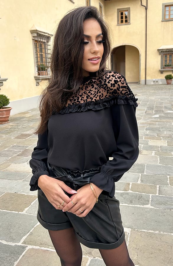 Blouse Met Panter Detail Rae Zwart – shoparchief — foto 3