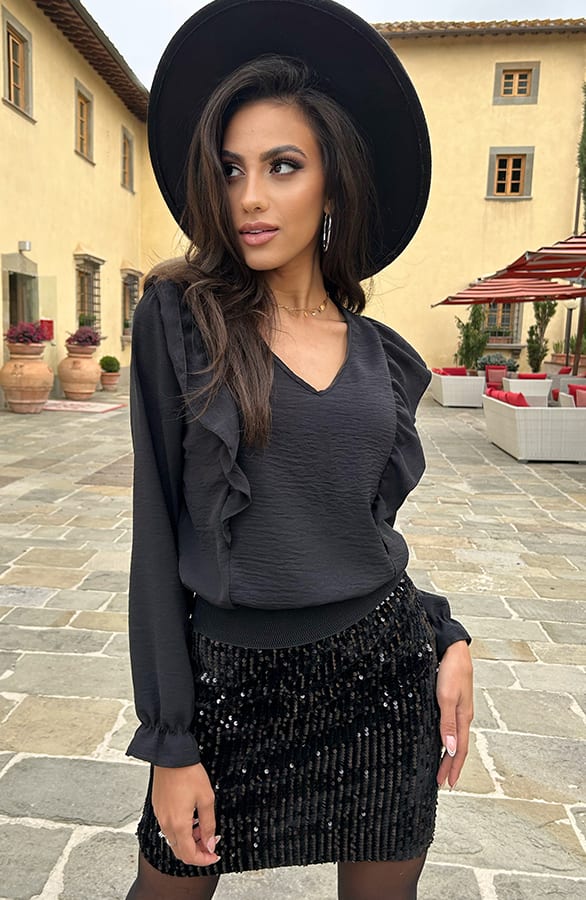 Blouse Met Ruches Nola Zwart – shoparchief