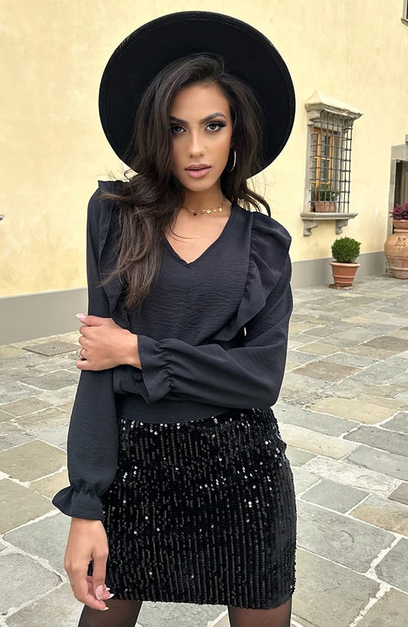 Blouse Met Ruches Nola Zwart – shoparchief — foto 6