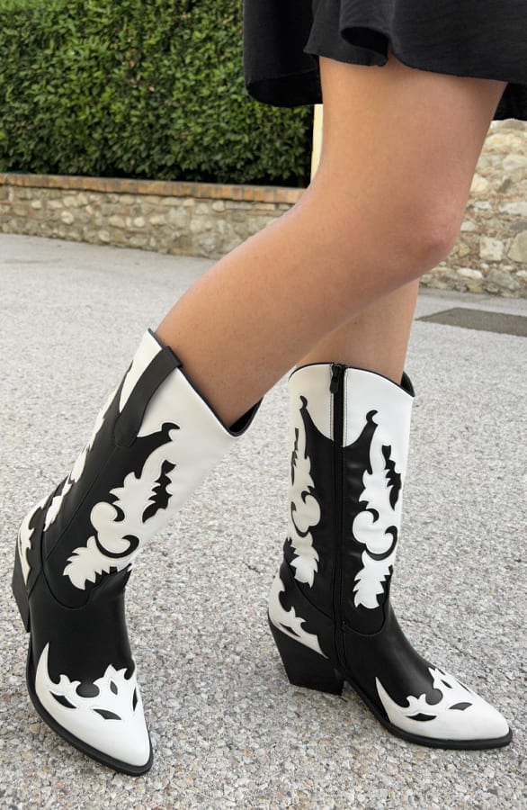 Cowboylaarzen Aivy Zwart Wit – shoparchief