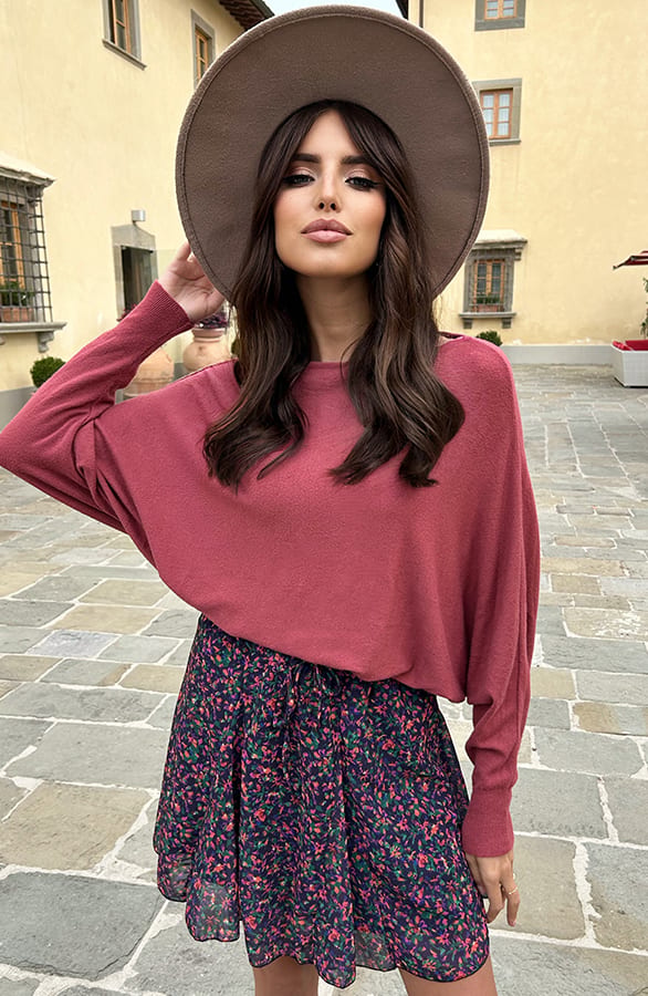 Bloemenprint Ruches Rok Sanne Magenta – shoparchief — foto 7