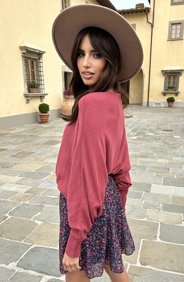 Bloemenprint Ruches Rok Sanne Magenta – shoparchief — foto 4