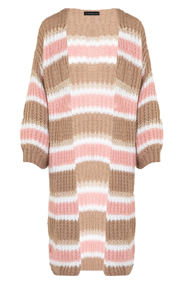 Gebreid Strepen Midi Vest Linsey Camel Roze – shoparchief