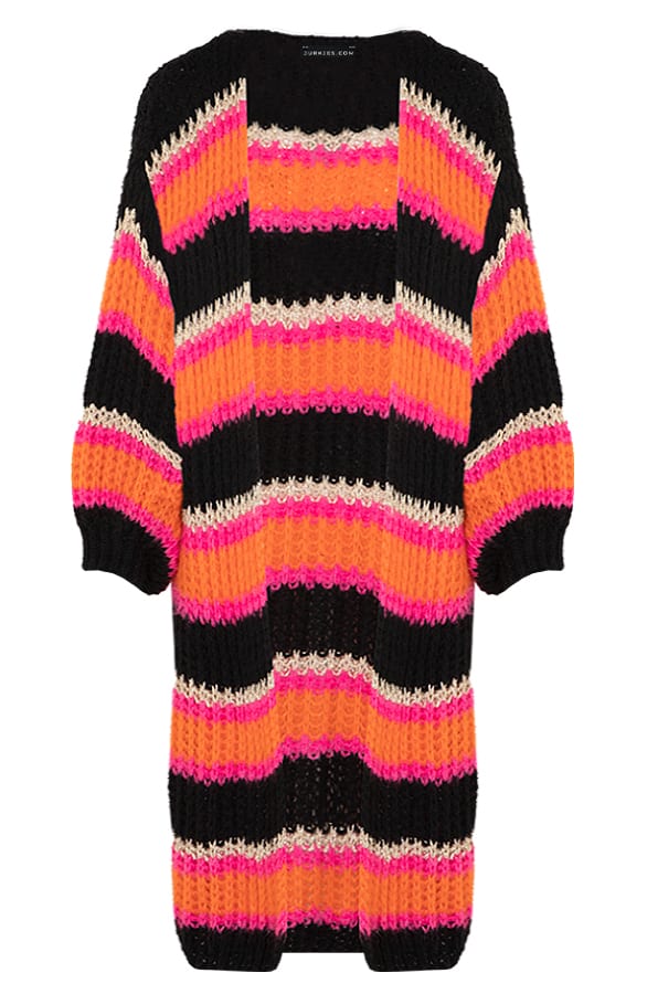 Gebreid Strepen Midi Vest Linsey Zwart Oranje – shoparchief