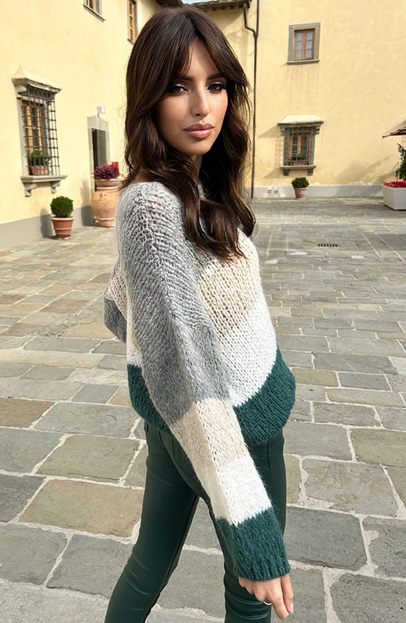 Gestreepte Comfy Trui Shayla Grijs Smaragd – shoparchief — foto 3