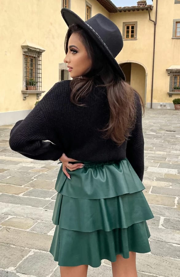 Jolie Leren Ruffle Rok Smaragd – shoparchief — foto 3
