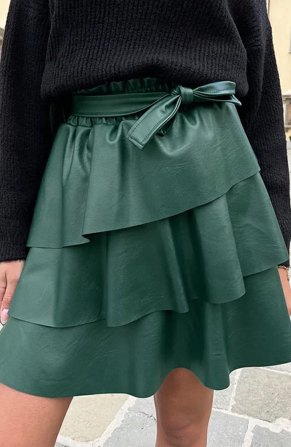 Jolie Leren Ruffle Rok Smaragd – shoparchief