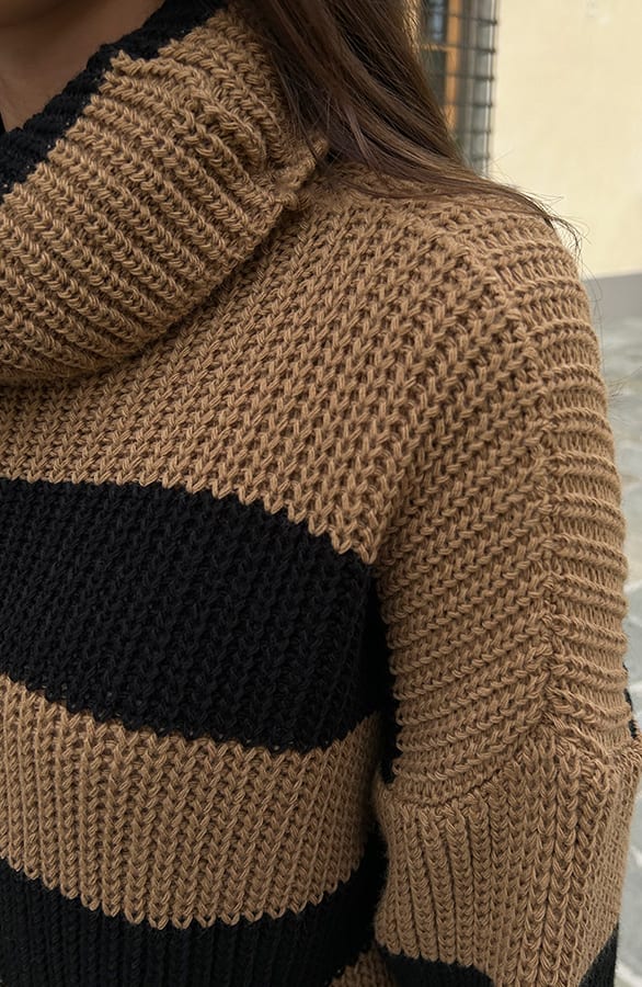 Lange Gebreide Strepen Trui Jettie Camel – shoparchief — foto 5