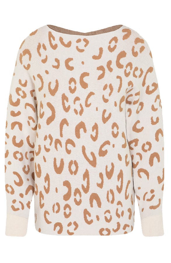 Oversized Leopard Trui Aïda Ecru Camel – shoparchief