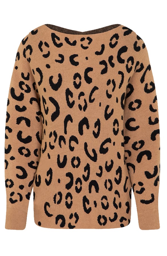 Oversized Leopard Trui Aïda Zwart Camel – shoparchief