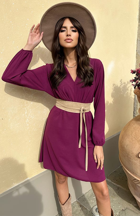Plooien V-hals Jurk Tess Magenta – shoparchief — foto 9