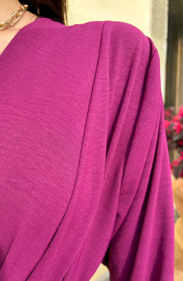 Plooien V-hals Jurk Tess Magenta – shoparchief — foto 6