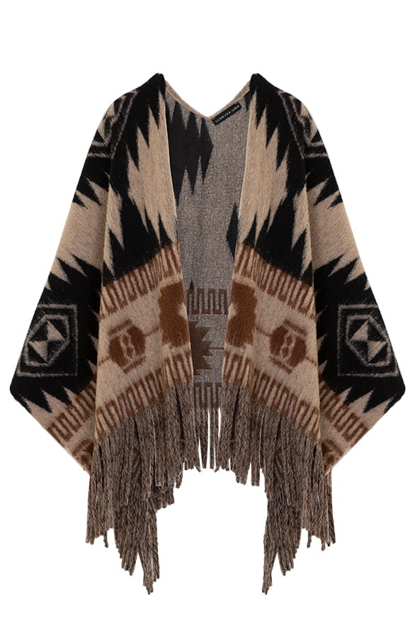 Poncho Met Print Jasmijn Camel – shoparchief