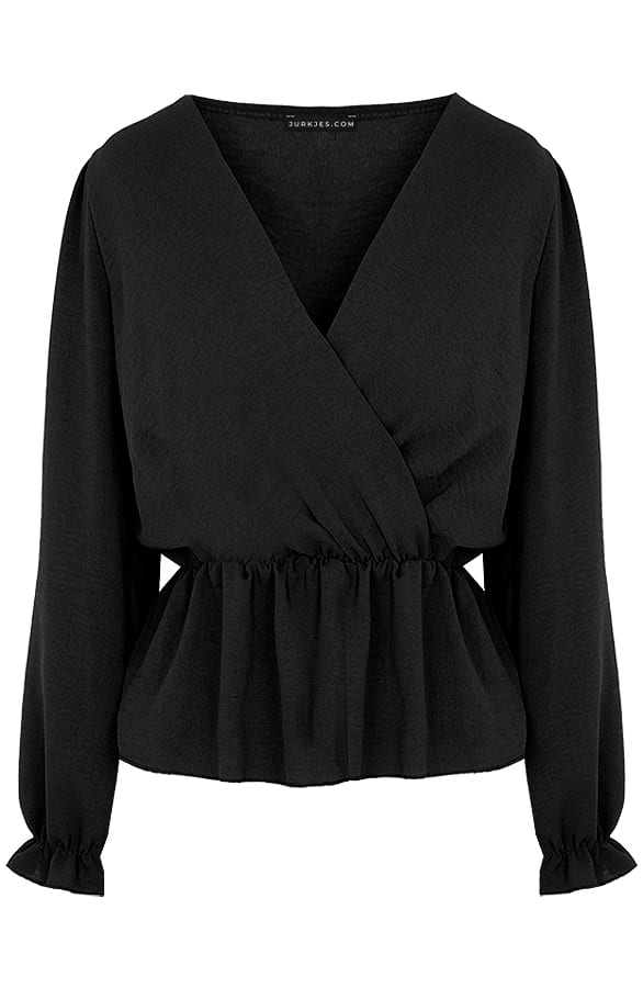 V-hals Ruffle top Deedee Zwart – shoparchief