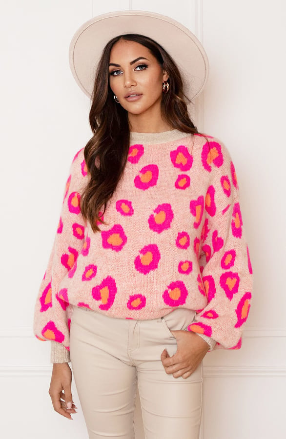 Gebreide Leopard Sweater Melany Beige – shoparchief