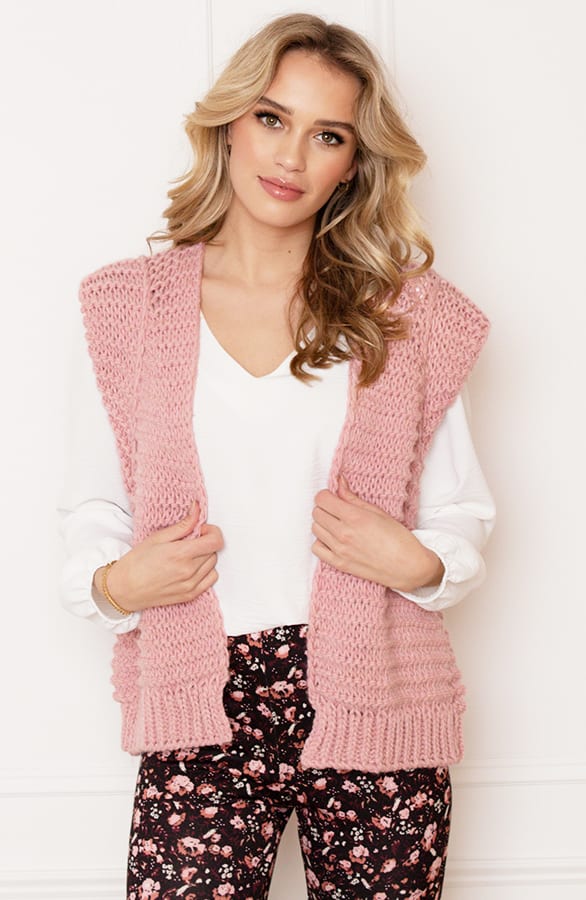 Grof Gebreid Gilet Kiek Dust Roze – shoparchief — foto 9