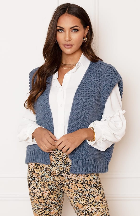 Grof Gebreid Gilet Kiek Jeansblauw – shoparchief