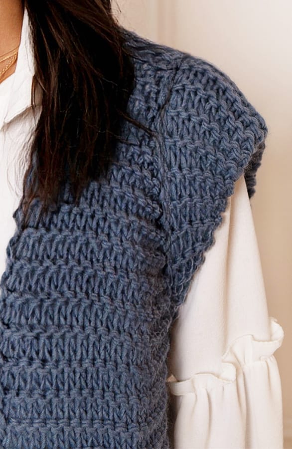 Grof Gebreid Gilet Kiek Jeansblauw – shoparchief — foto 6