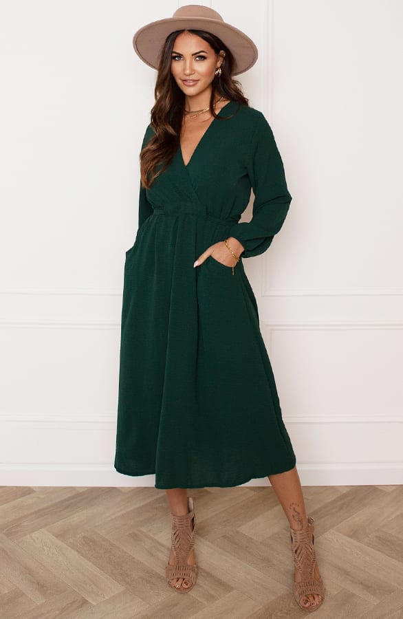 Midi Jurk Met Zakken Leah Smaragd – shoparchief
